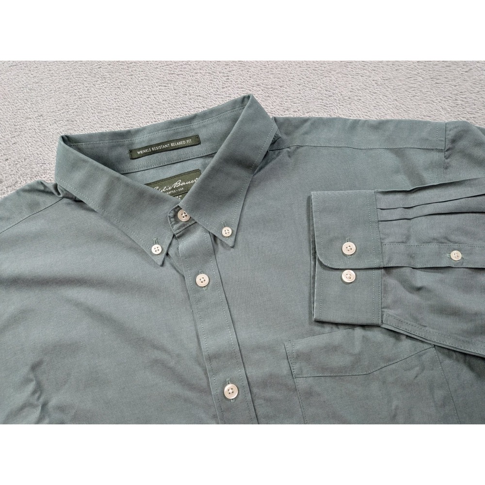 Eddie Bauer Mens XL Green Wrinkle Resistant Relaxed Fit Cotton Button Down Shirt